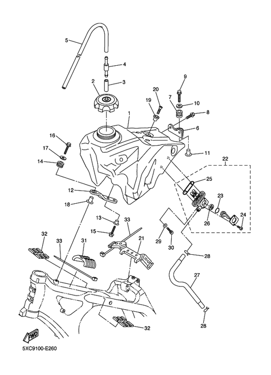 Yamaha 2S2-24311-00 Pipe, Fuel 1 — shown on the Fuel Tank parts diagram