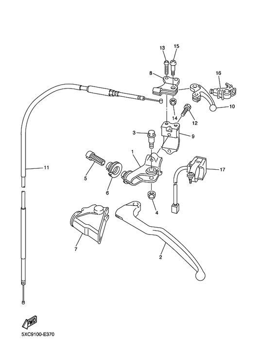 Yamaha 5XE-82911-00 Holder, Lever 1 — shown on the Handle Switch & Lever parts diagram