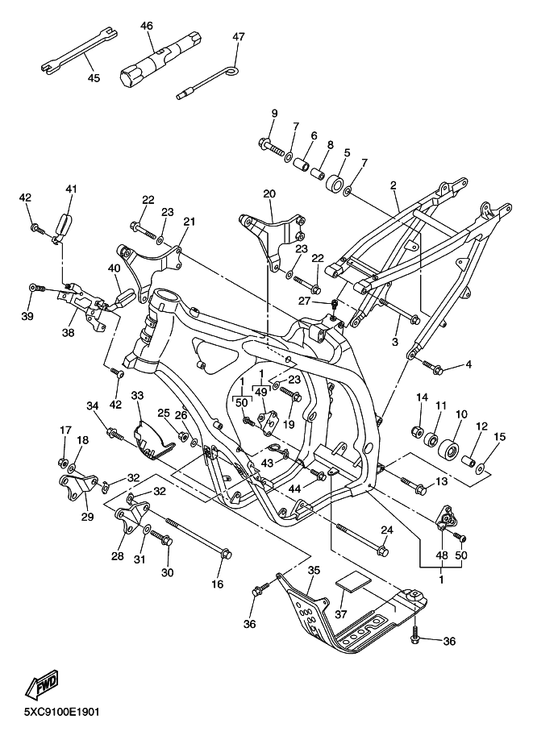 Yamaha 95817-10060 Bolt, Flange — shown on the Frame parts diagram