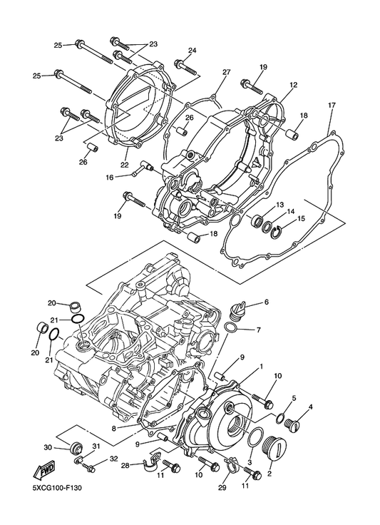 Yamaha 90465-08029 Clamp — shown on the Crankcase Cover 1 parts diagram