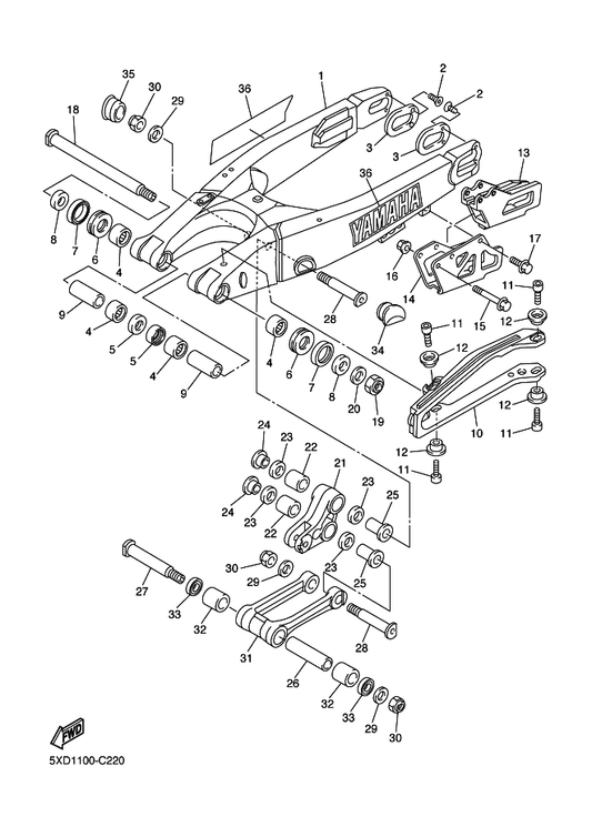Yamaha 5UN-22151-00 Seal, Guard — shown on the Rear Arm parts diagram
