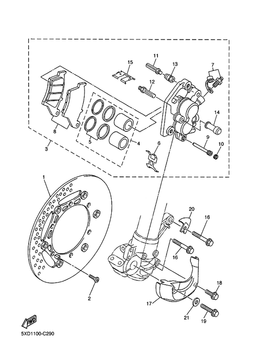 Yamaha 5DH-2314E-00 Cover, Hose — shown on the Front Brake Caliper parts diagram