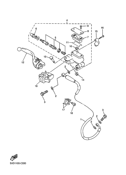 Yamaha 5MV-25852-01 . Cap, Reservoir — shown on the Front Master Cylinder parts diagram