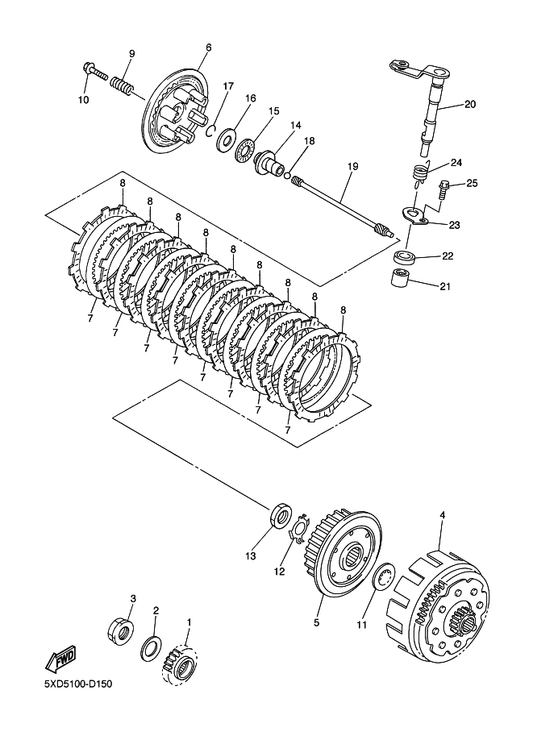 Yamaha 90508-12007 Spring, Torsion — shown on the Clutch parts diagram