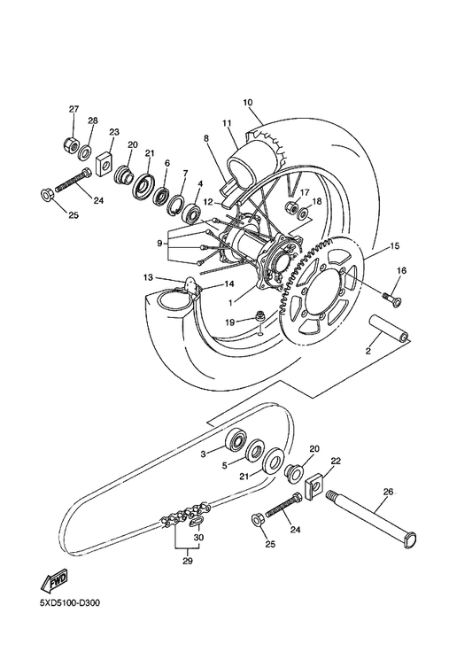 Yamaha 94418-19003 Rim (1.85-19) — shown on the Rear Wheel parts diagram