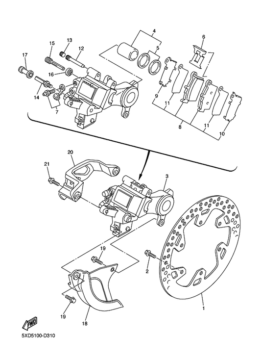 Yamaha 5DH-25718-01 Protector, Disk Brake — shown on the Rear Brake Caliper parts diagram