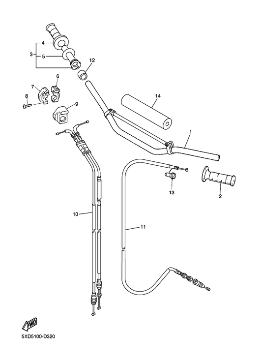 Yamaha 5BE-26240-00 Grip Assy — shown on the Steering Handle & Cable parts diagram