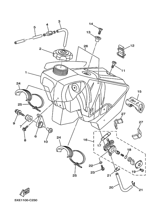Yamaha 5XE-24110-00 Fuel Tank Comp. — shown on the Fuel Tank parts diagram