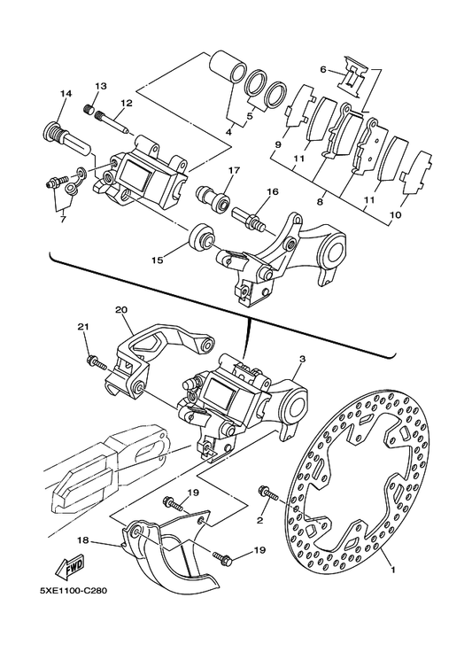 Yamaha 5UN-W0046-60 . Brake Pad Kit 2 — shown on the Rear Brake Caliper parts diagram