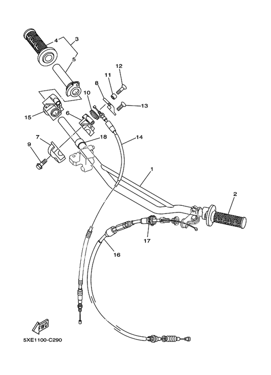 Yamaha 5MV-26311-00 Cable, Throttle 1 — shown on the Steering Handle & Cable parts diagram