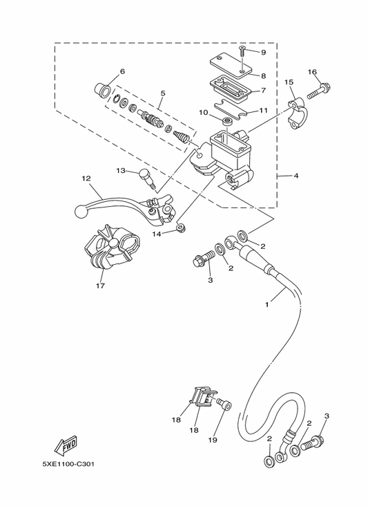 Yamaha 5NY-W0041-01 . Cylinder Kit, Master — shown on the Front Master Cylinder parts diagram
