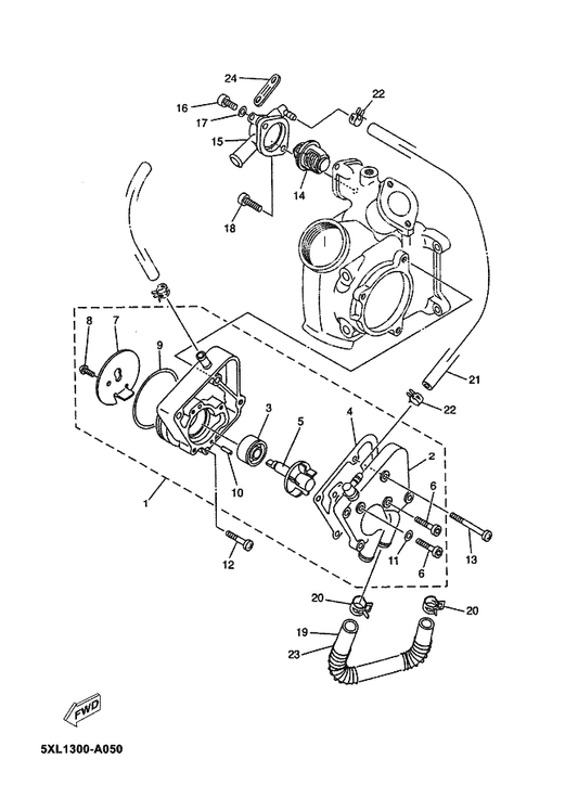 Yamaha 5XM-E2422-00 . Cover, Housing — shown on the Water Pump parts diagram