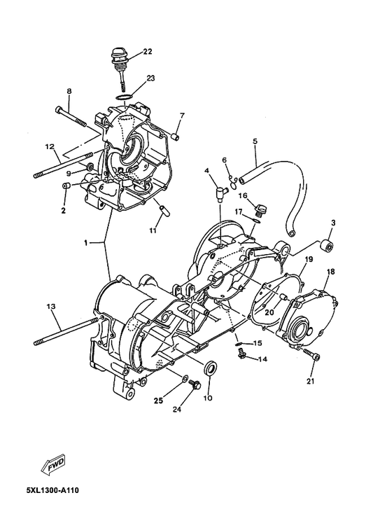 Yamaha 90105-08X15 Bolt, Flange — shown on the Crankcase parts diagram