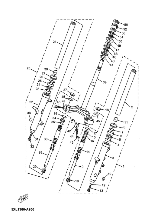 Yamaha 5DS-F3165-00 . Washer, Felt — shown on the Front Fork parts diagram