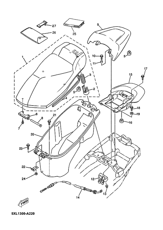 Yamaha 90201-06815 Washer Plain — shown on the Seat parts diagram