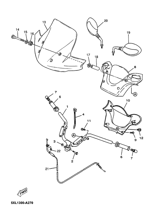 Yamaha 90109-06X06 Bolt — shown on the Steering Handle & Cable parts diagram