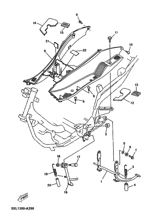 Yamaha 5DS-F7244-00 Cover — shown on the Stand & Footrest parts diagram