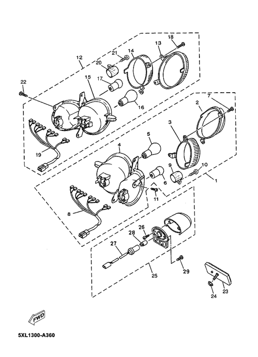 Yamaha 5NR-H4733-00 . Lens 1 — shown on the Taillight parts diagram