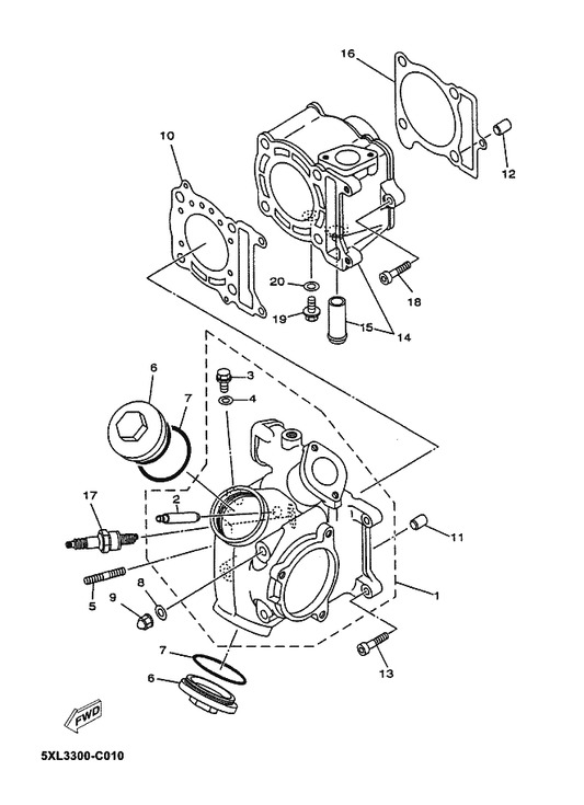 Yamaha 5DS-11351-00 Gasket, Cylinder — shown on the Cylinder Head parts diagram