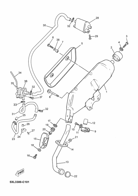 Yamaha 90387-06X26 Collar — shown on the Exhaust parts diagram