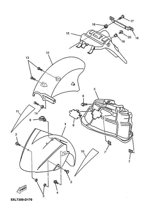 Yamaha 5NR-F1611-00 Fender, Rear — shown on the Fender parts diagram