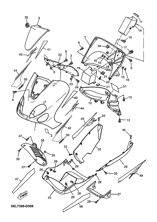 Yamaha 5XL-F171L-00-LK Mole, Side Cover 1 — shown on the Cowling 1 parts diagram