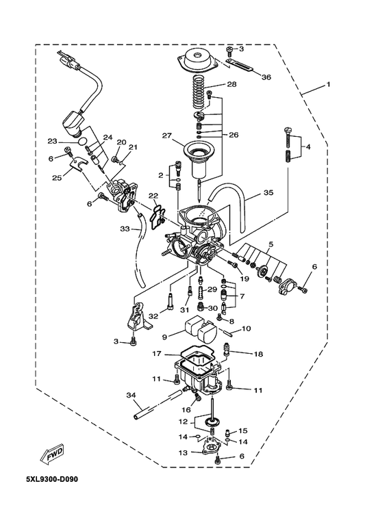 Yamaha 4KL-14415-00 . Holder, Wire — shown on the Carburetor parts diagram