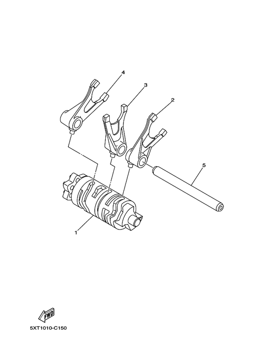 Yamaha 5BP-18531-00 Bar, Shift Fork Guide 1 — shown on the Shift Cam & Fork parts diagram