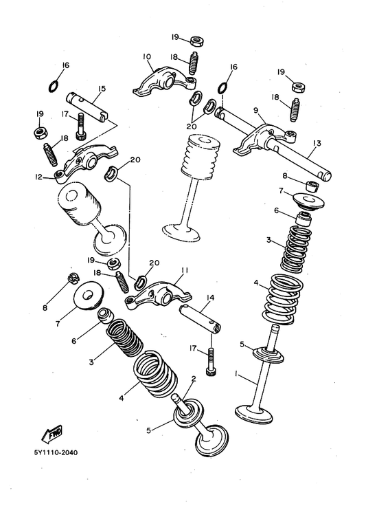 Yamaha 5Y1-12114-00 Spring, Valve Outer — shown on the Valve parts diagram