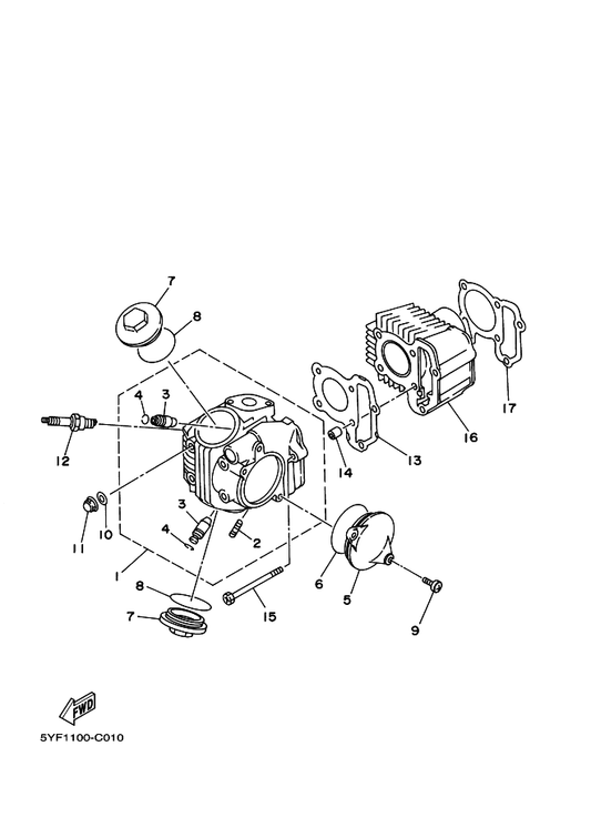 Yamaha 22F-11185-10 Cover, Cylinder Head Side 1 — shown on the Cylinder parts diagram