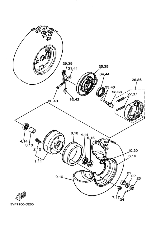 Yamaha 4KN-W253E-11 Brake Shoe Kit — shown on the Front Wheel parts diagram