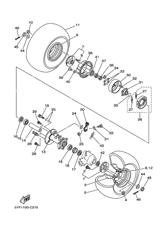 Yamaha 3GB-25317-00 Spacer, Bearing — shown on the Rear Wheel parts diagram