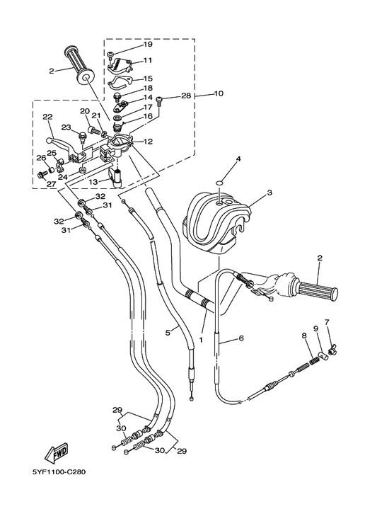 Yamaha 4X4-26241-00 Grip — shown on the Steering Handle & Cable parts diagram
