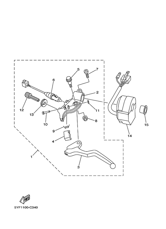 Yamaha 5YF-83912-00 . Lever 1 — shown on the Handle Switch & Lever parts diagram