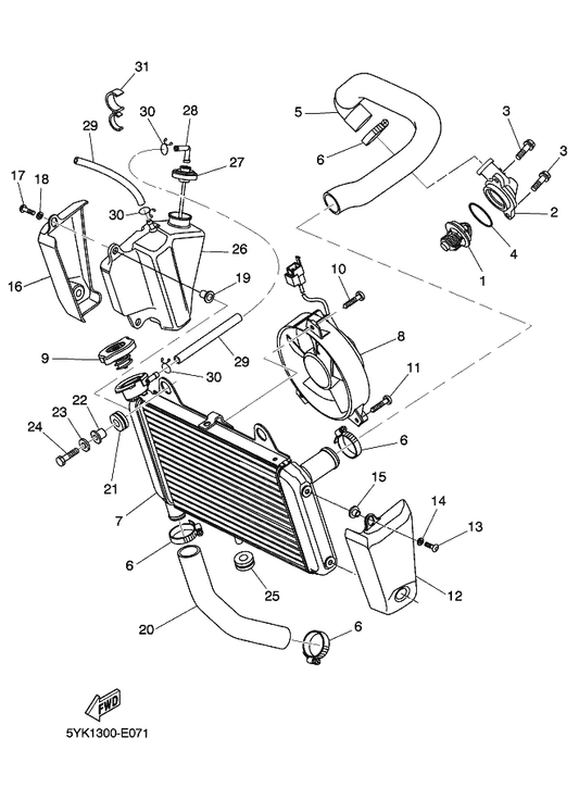 Yamaha 5VK-E2405-00 Blower Assy — shown on the Radiator & Hose parts diagram