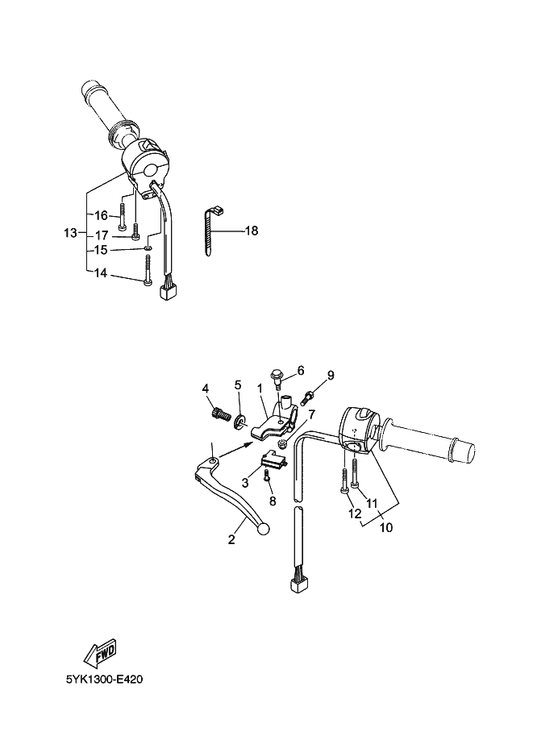 Yamaha 5WX-H3945-00 Bolt, Lever — shown on the Handle Switch & Lever parts diagram