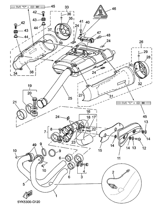 Yamaha 90111-06087 Bolt,Hex. Socket Button — shown on the Exhaust parts diagram