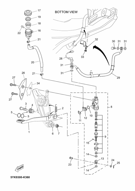 Yamaha 90105-06696 Bolt, Flange — shown on the Rear Master Cylinder parts diagram