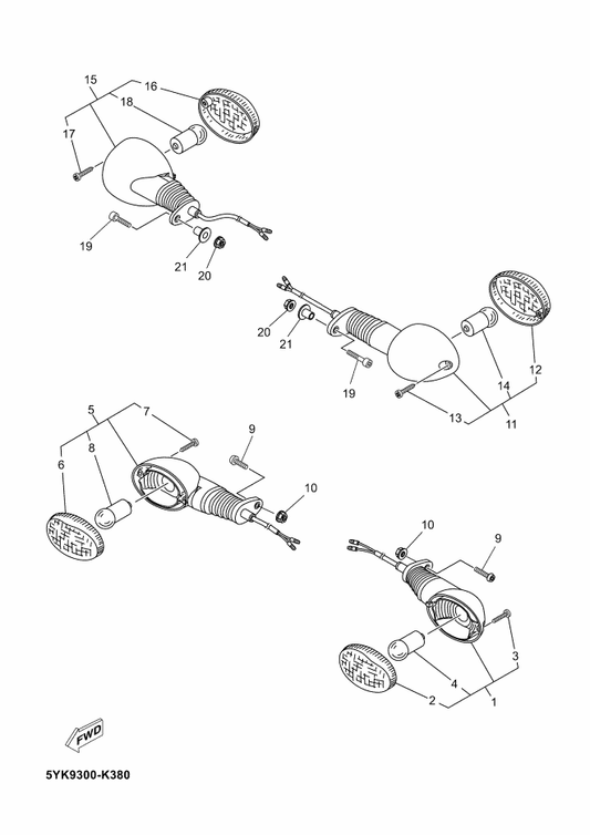 Yamaha 5YK-H3330-00 Rear Flasher Light Assy 1 — shown on the Flasher Light parts diagram