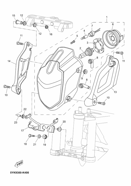Yamaha 5YK-H4300-00 Headlight Assy — shown on the Headlight parts diagram