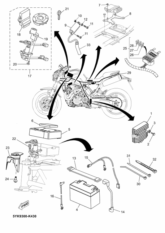 Yamaha 5YK-H2568-00 Cover, Main Switch — shown on the Electrical 1 parts diagram