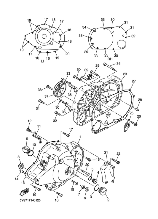 Yamaha 5EL-15423-00 Cover 2 — shown on the Crankcase Cover 1 parts diagram