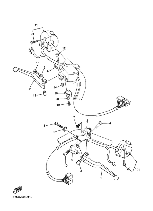 Yamaha 5KS-83972-20 Switch, Handle 4 — shown on the Handle Switch & Lever parts diagram