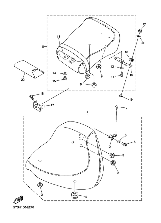 Yamaha 90176-08002 Nut, Crown — shown on the Seat parts diagram