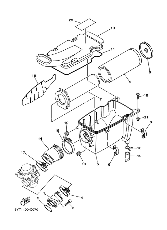 Yamaha 5YT-13586-00 Joint, Carburetor 1 — shown on the Intake parts diagram