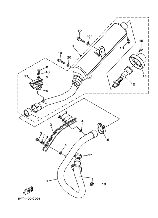Yamaha 5YT-14628-00 Protector, Exhaust Pipe — shown on the Exhaust parts diagram