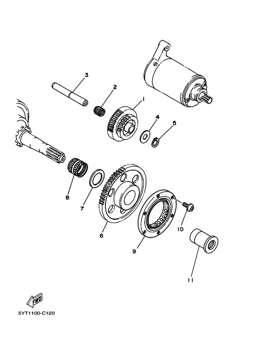 Yamaha 1UY-15521-02 Shaft 1 — shown on the Starter Clutch parts diagram
