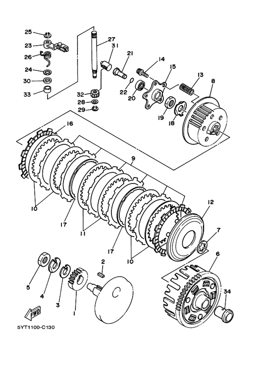 Yamaha 30X-16154-00 Plate, Thrust 1 — shown on the Clutch parts diagram