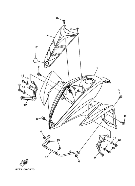 Yamaha 5YT-23391-10 Panel, Front — shown on the Front Fender parts diagram