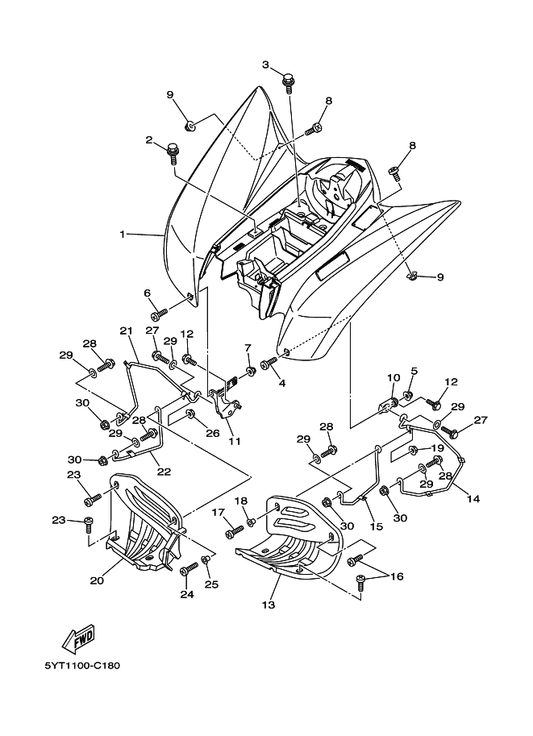 Yamaha 5YT-21613-10 Stay, Fender 1 — shown on the Rear Fender parts diagram